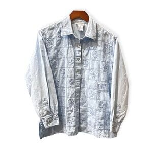 Talbots Petites Floral Embroidered Chambray Shirt